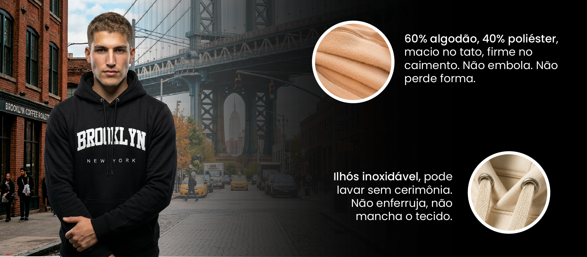 moletom canguru brooklin new york tecido ilhos