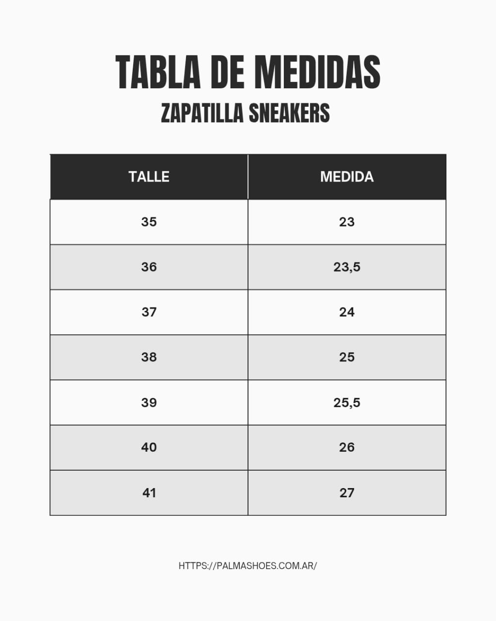 Guía de talles sneakers