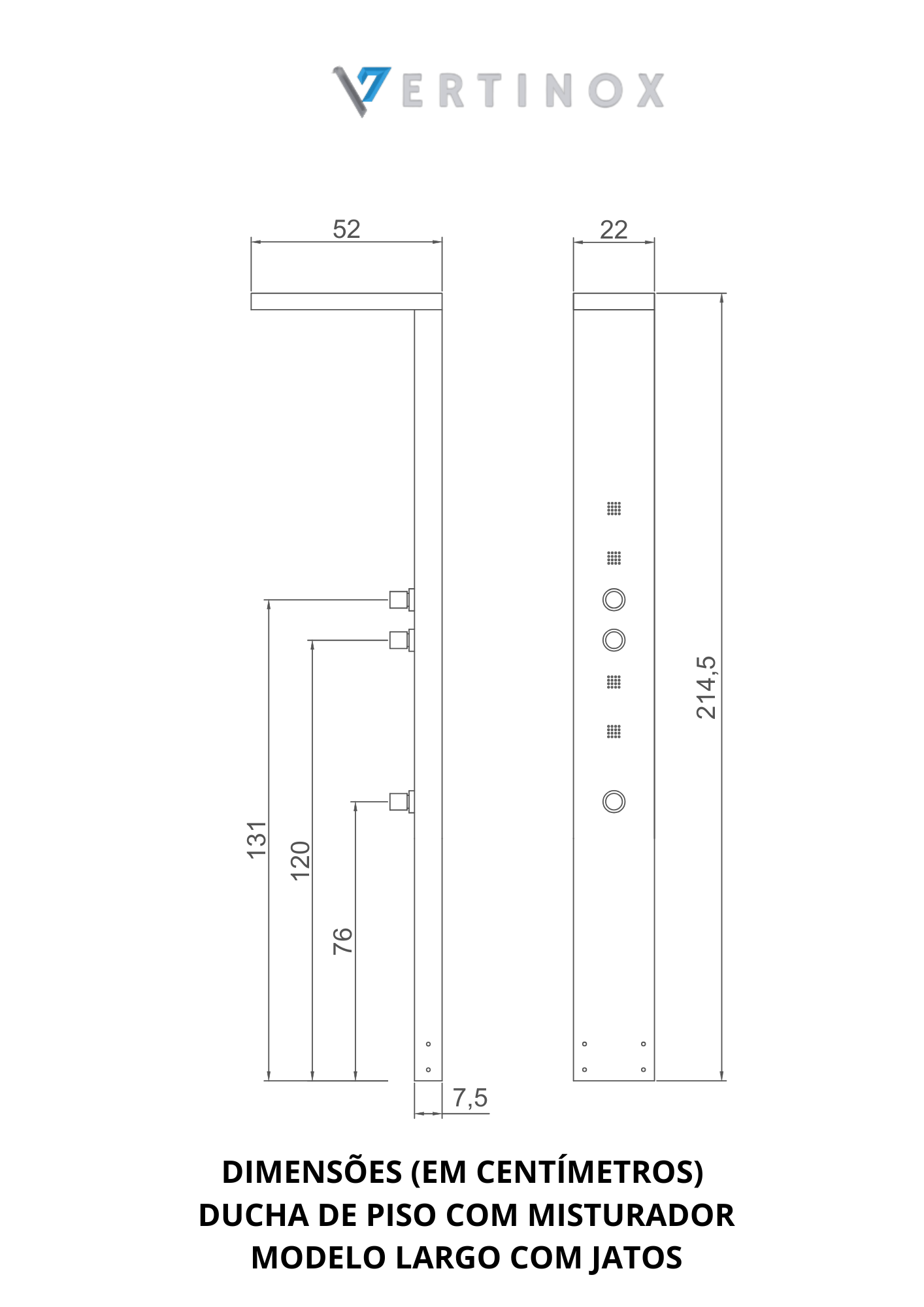 desenho t&eacute;cnico com as medidas do produto