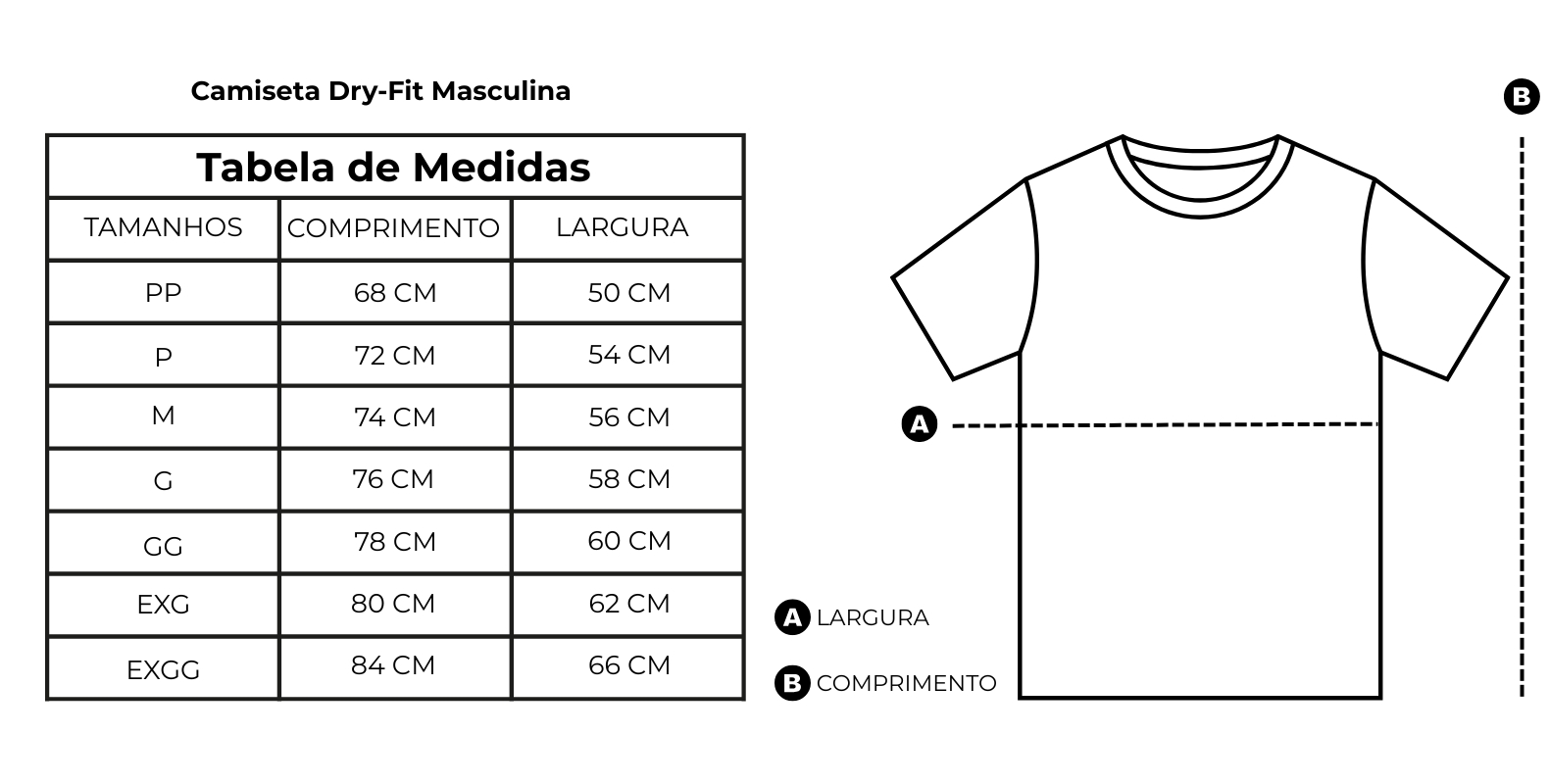 Tabela de medidas Dry-fit Masculina