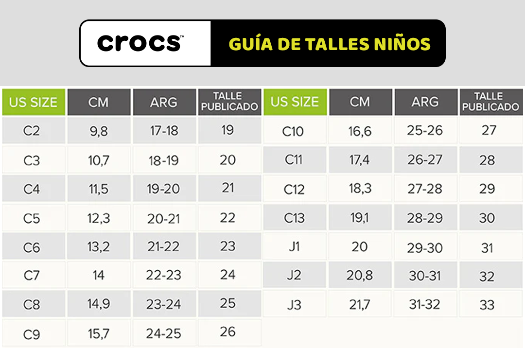 crocs niños talles