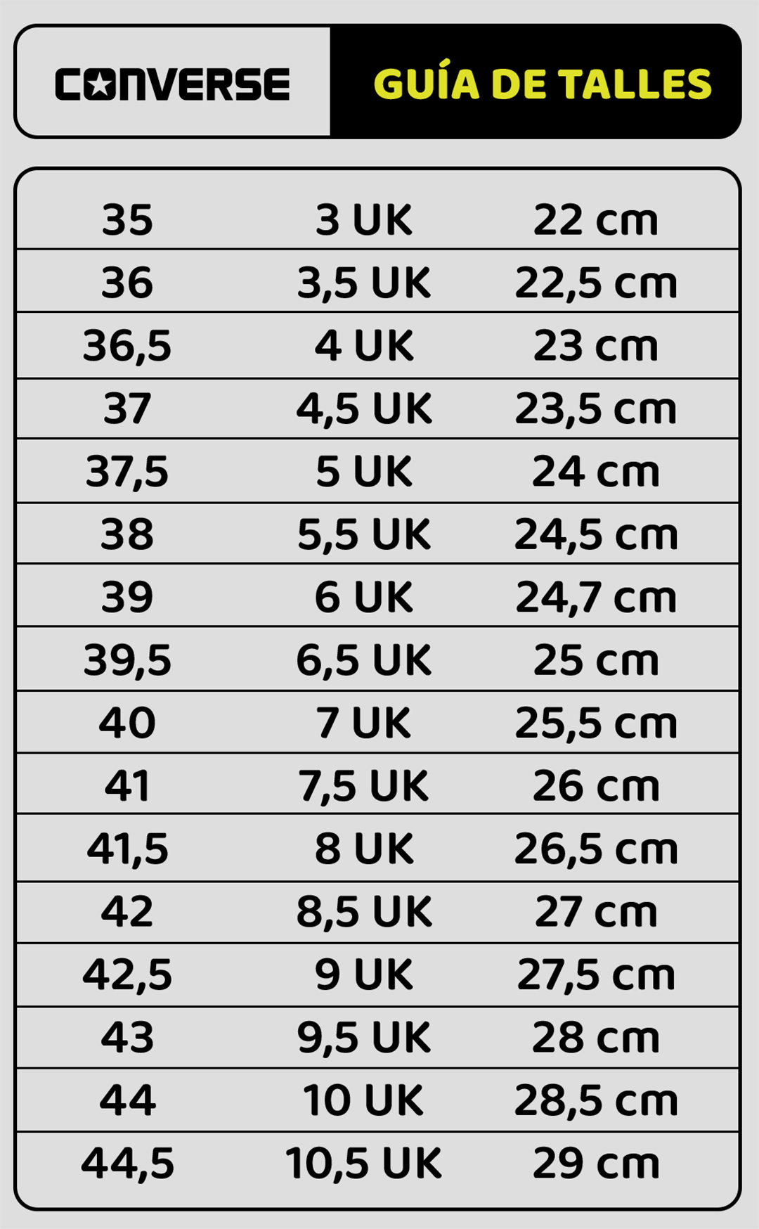 Converse talles