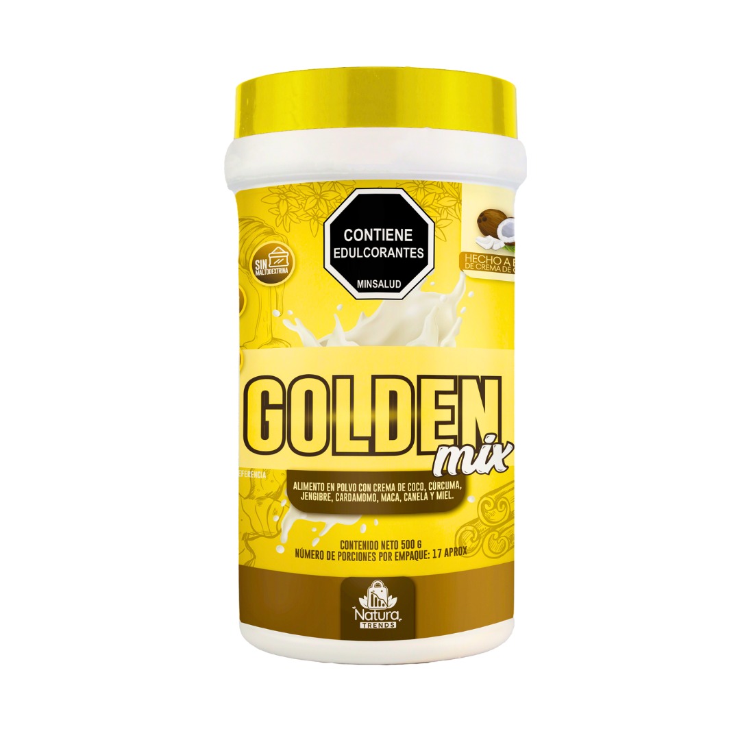 Leche Dorada vegental a base de crema de coco, curcuma, fengibre, cardamomo, maca, canela y miel