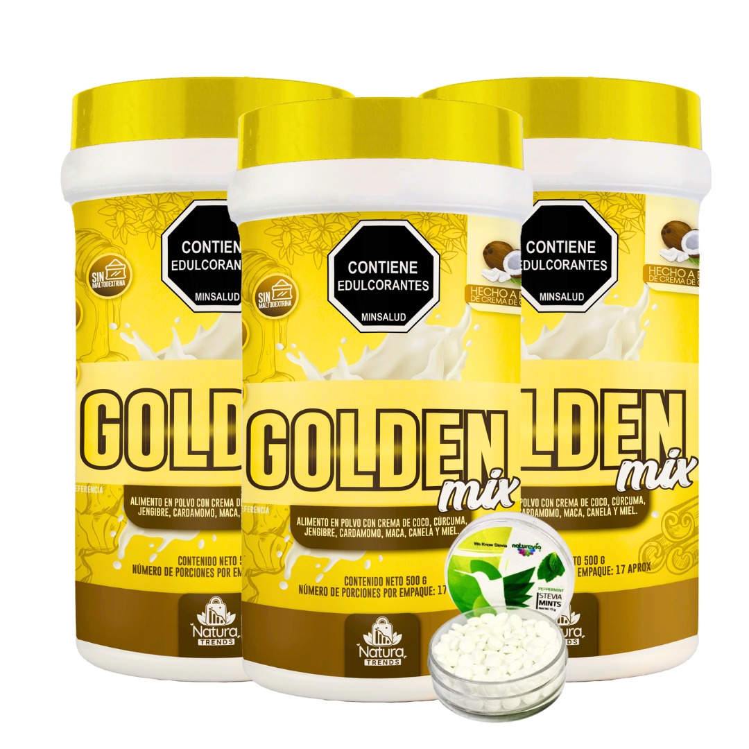 Leche Dorada vegental a base de crema de coco, curcuma, fengibre, cardamomo, maca, canela y miel