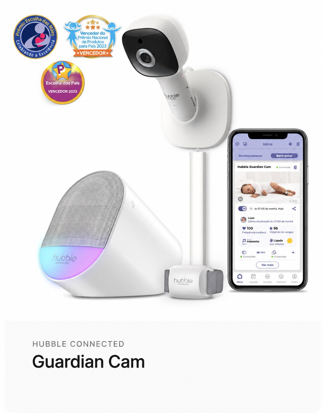 Baby Call Hubble Guardian Cam com c&acirc;mera, base inteligente, sensor e aplicativo