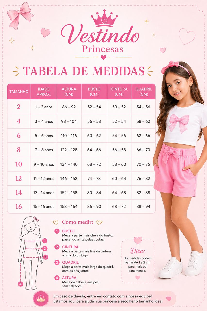 TABELA DE MEDIDAS - VESTINDO PRINCESAS