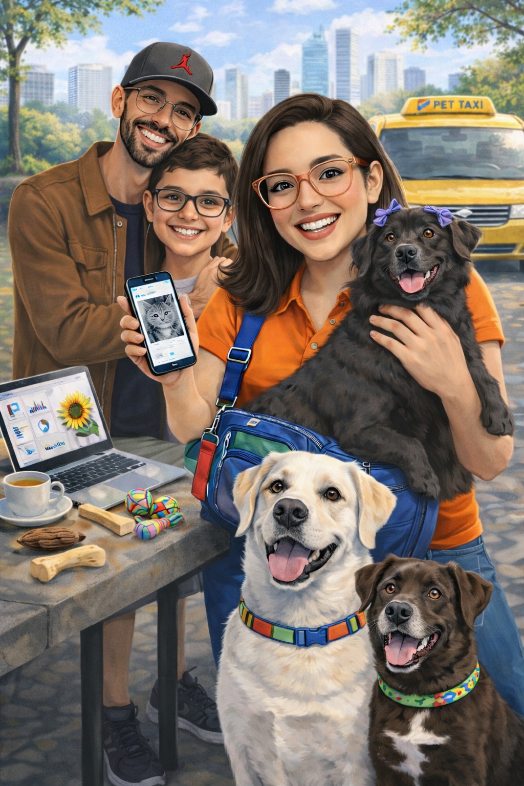 FamĂlia Underdog Pet: Thalita, Helio, Erick, Tobby, Amora e Brownie
