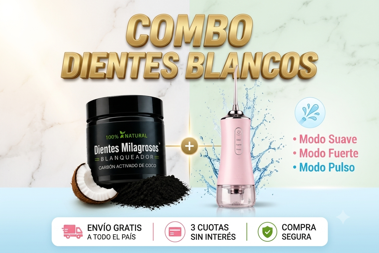Combo Dientes Blancos: carb&oacute;n activado de coco + irrigador oral port&aacute;til