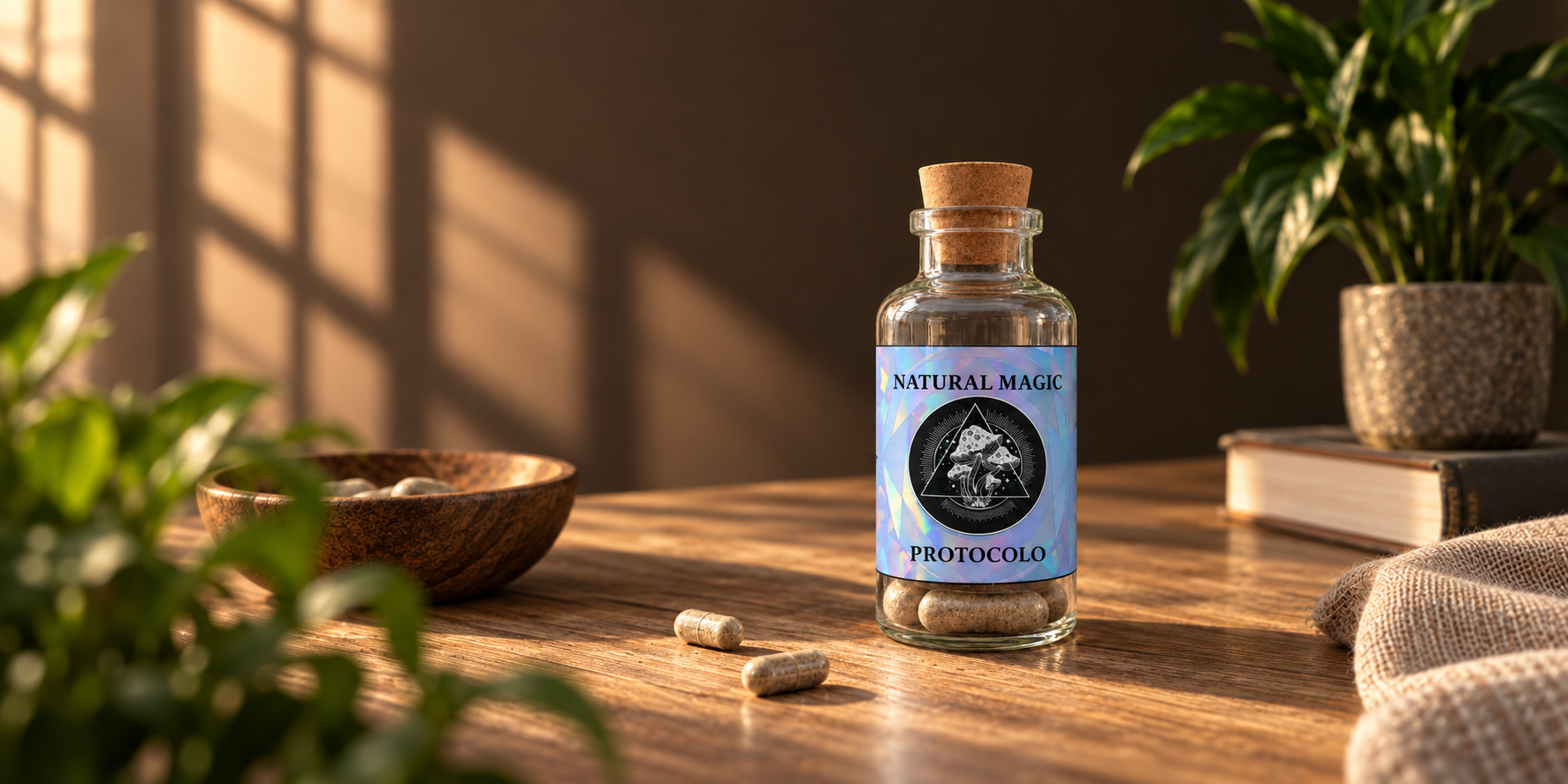Frasco del Protocolo Natural Magic completo en una escena cálida