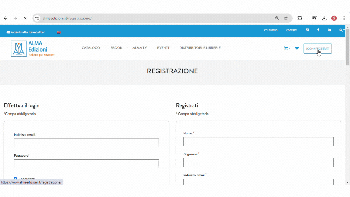 Complete los datos y haga click en Registrati