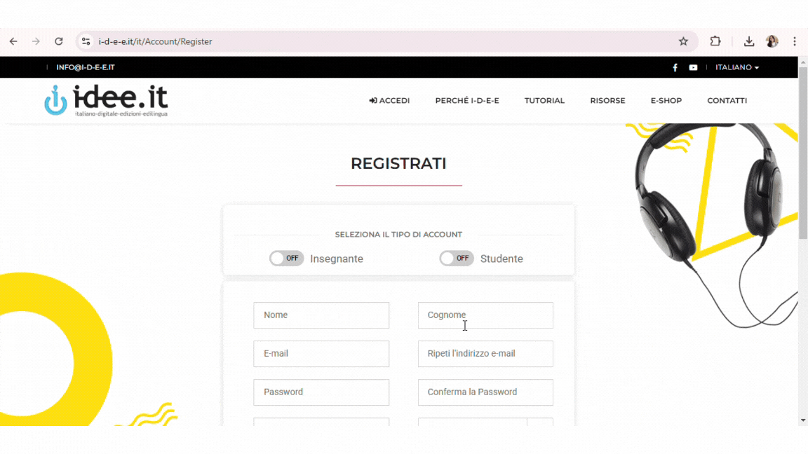 Completar los datos de registración