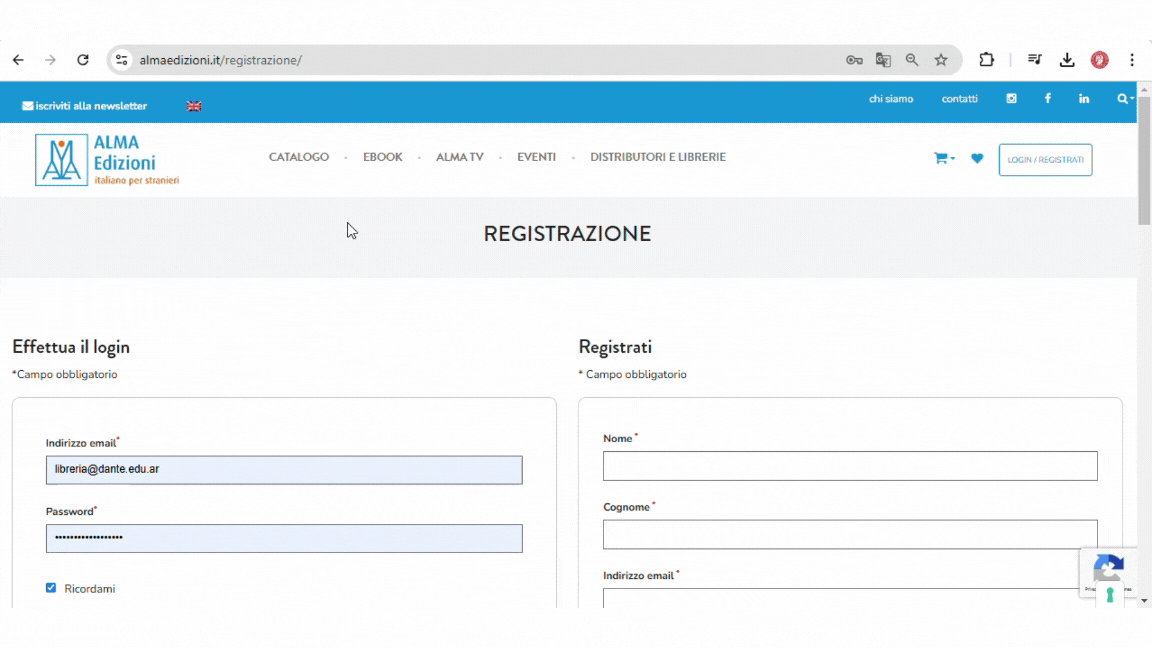 Ingrese su e-mail y contraseña y haga click en Accedi