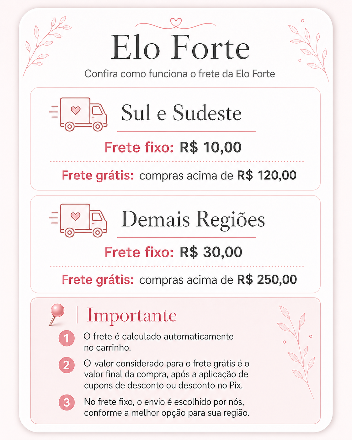 Condições de frete Elo Forte
