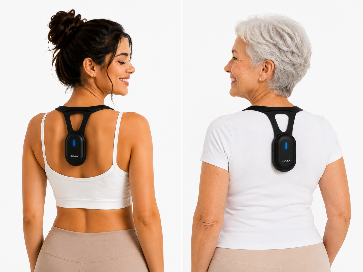 Mulheres de diferentes idades usando o corretor postural Hipee Posture Coach