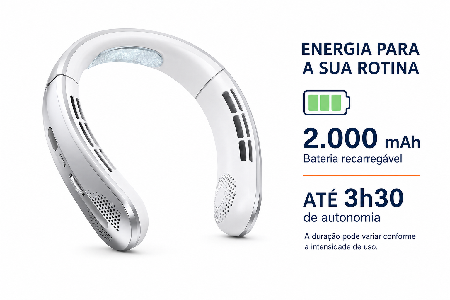 Brisa Livre com informações de bateria de 2.000 mAh e autonomia de até 3h30