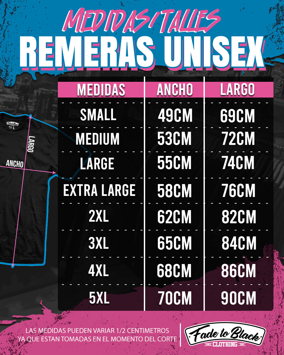 Guia talles Remeras Unisex