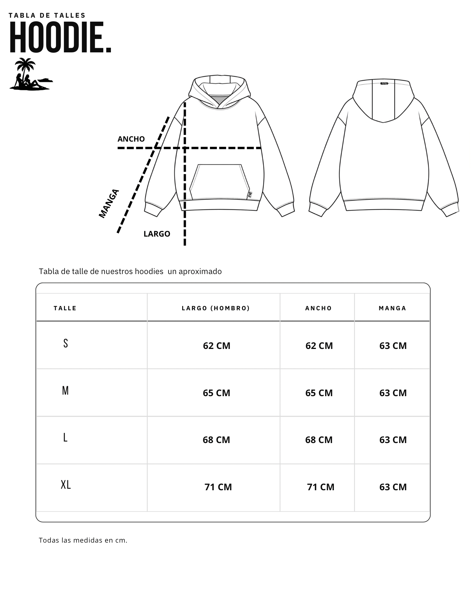 Tabla de talles hoodie Baris Island