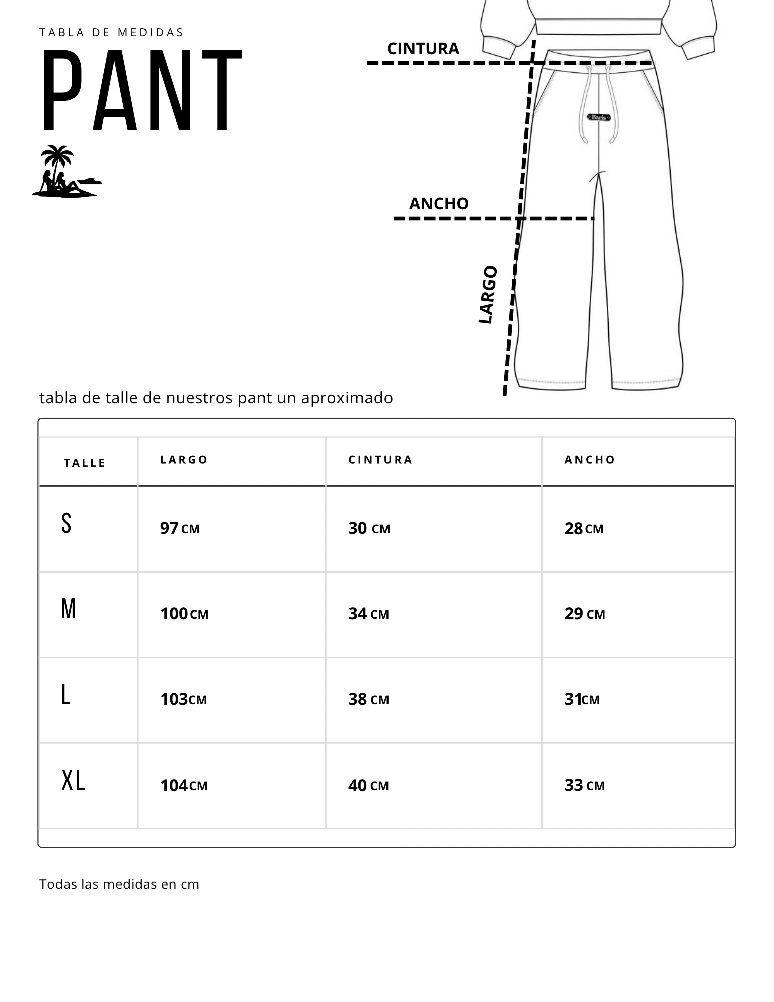 Tabla de talles pant Baris Island