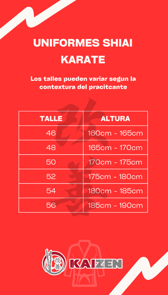 Guia de talles de Karategi Shiai
