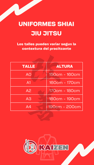 Guia de talles de Gi diu Jitsu Shiai
