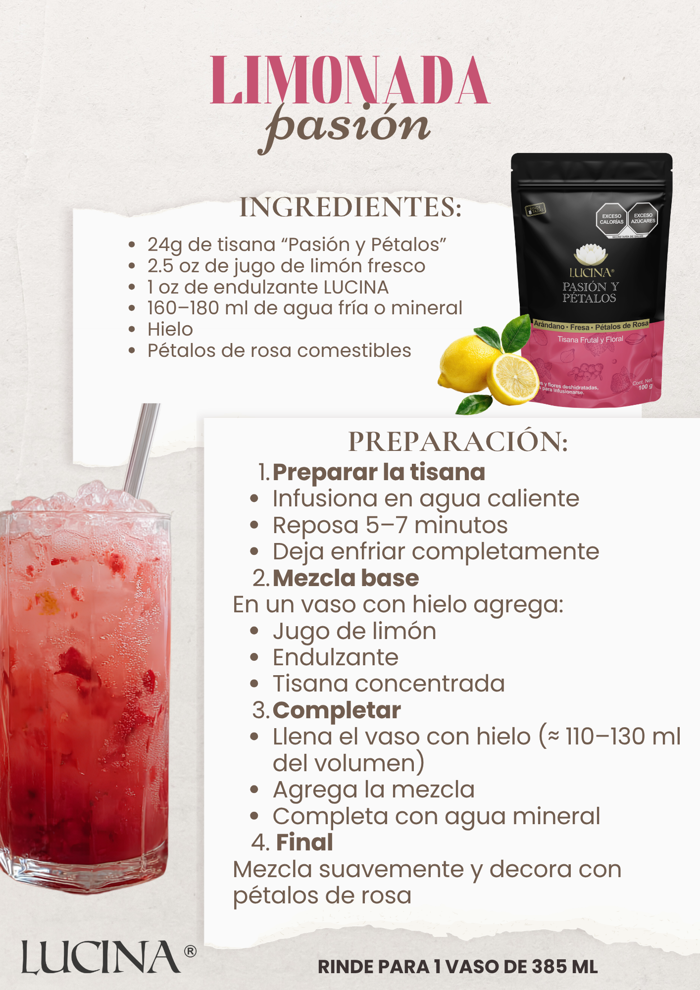 Recetario Lucina 2026 Limonada pasión y petalos