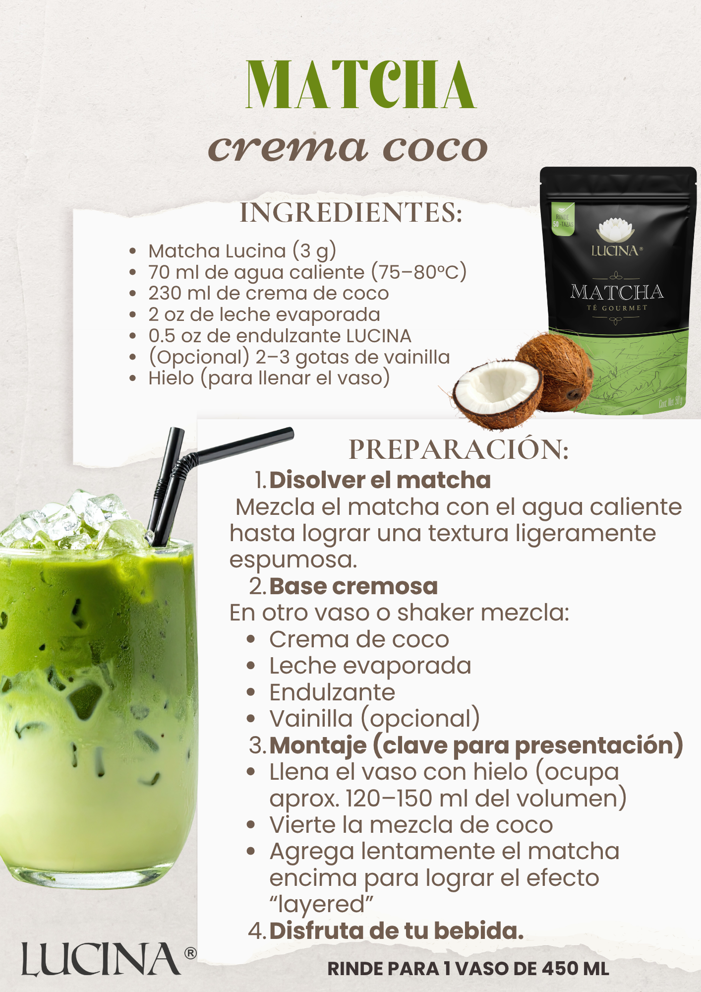 Recetario Lucina 2026 Matcha crema de coco