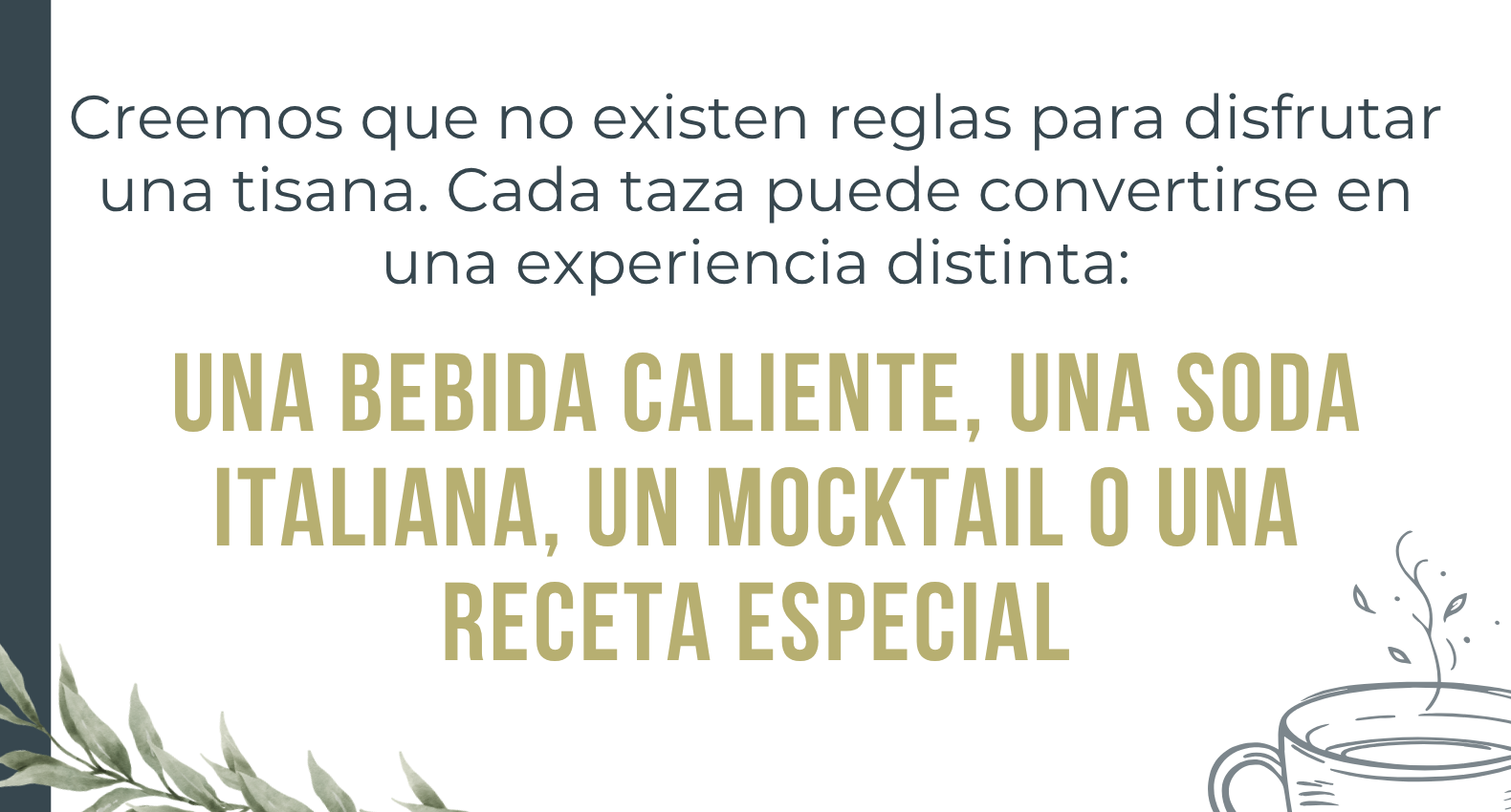 Creemos que no existen reglas para disfrutar una tisana. Cada taza puede convertirse en una experiencia distinta: una bebida caliente, una soda italiana, un mocktail o una receta especial.