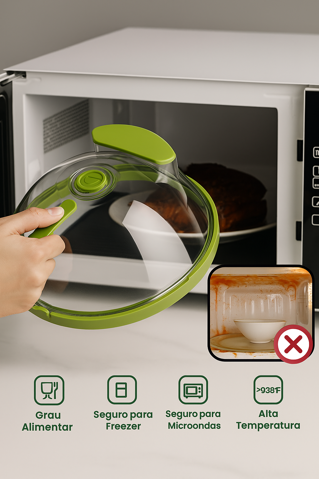 🍽️ Cansado de limpar o micro-ondas toda vez que aquece uma refeição? 👉 Conheça a ClearCover – Tampa Protetora para Micro-ondas, a solução inteligente, prática e segura que vai transformar sua rotina na cozinha!  Chega de pratos ressecados, estouro de molhos ou respingos por todo lado. A ClearCover foi desenvolvida especialmente para quem busca mais praticidade, higiene e sabor nas refeições do dia a dia.