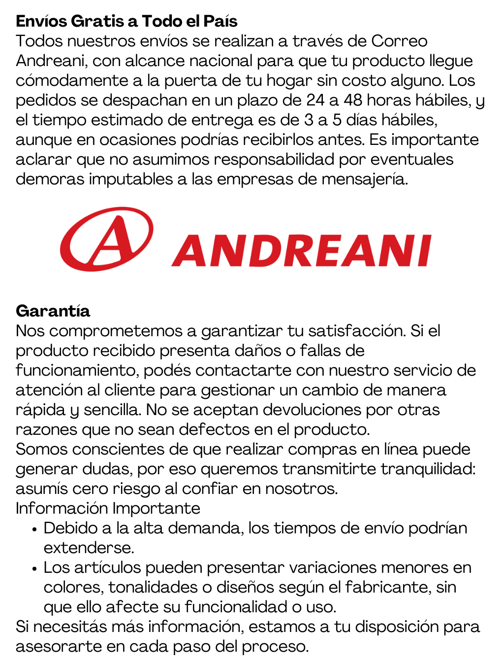 Banner de envíos rápidos con Andreani