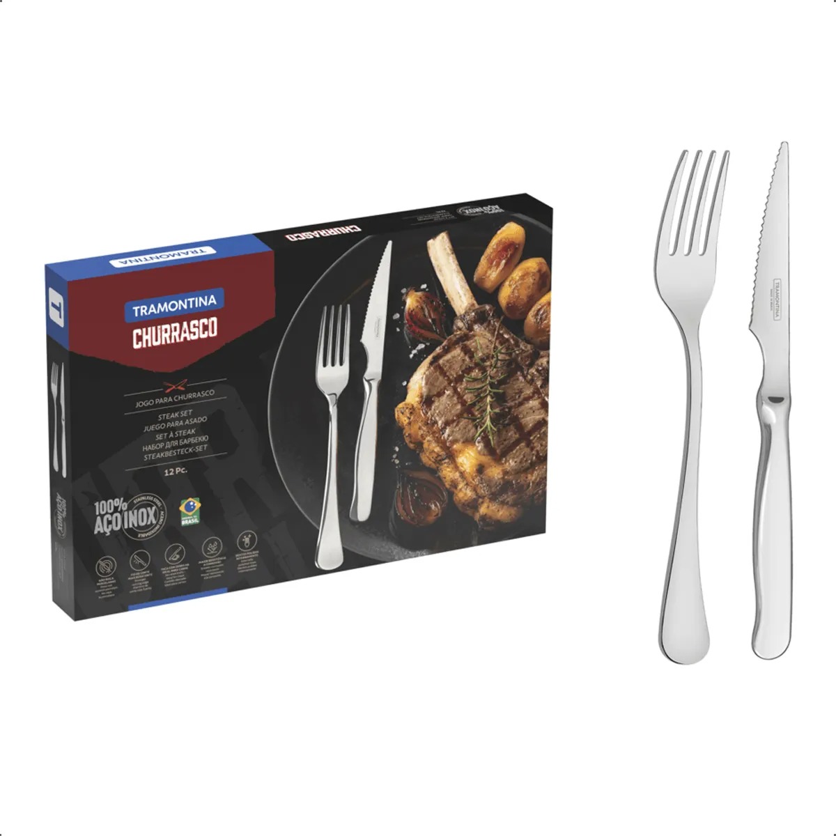 Kit X12 Cubiertos Tramontina Zurique Churrasco - Puestos en mesa