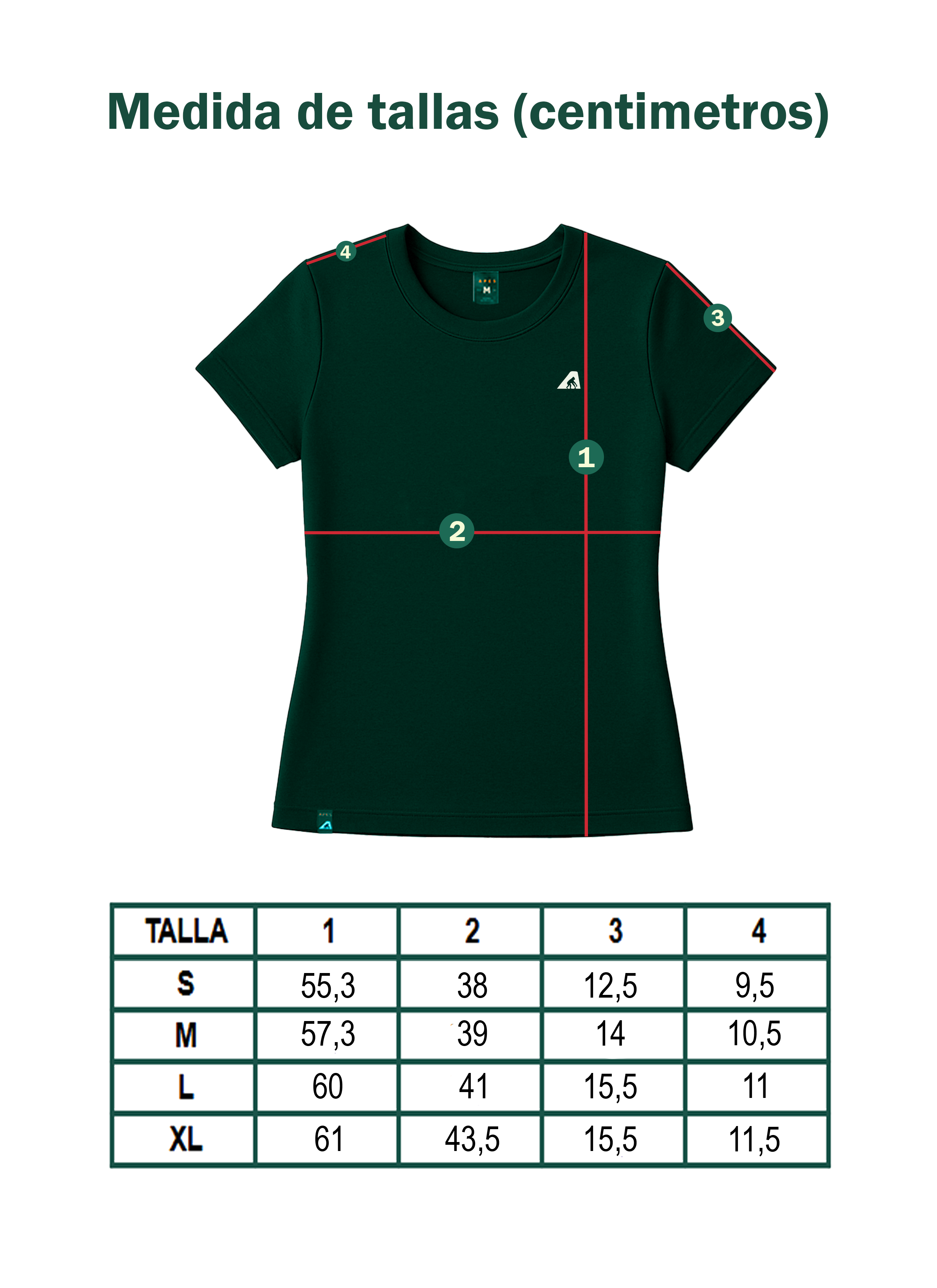 Guía de tallas para camisetas de dama en tela fría