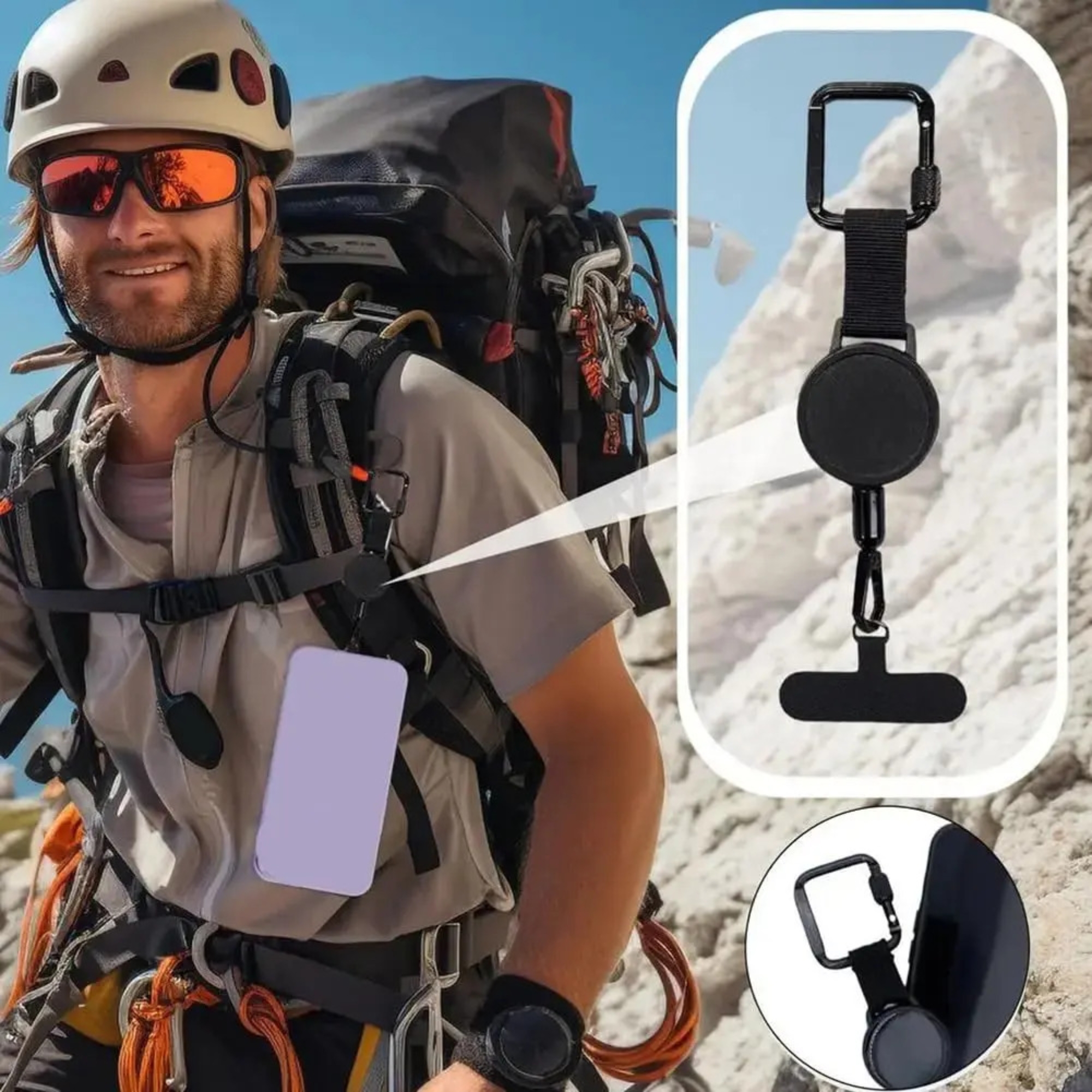 Correa antica&iacute;da para celular en escalada y monta&ntilde;ismo outdoor