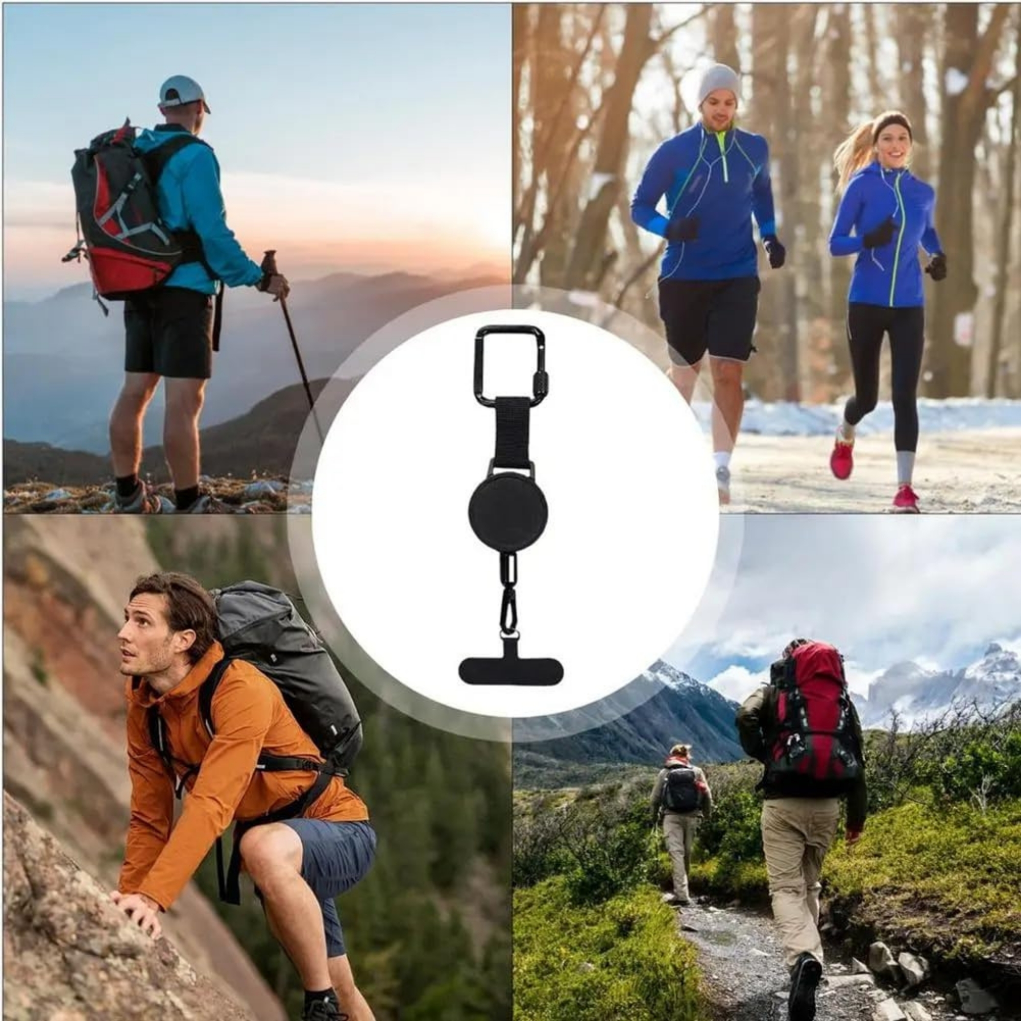 Correa retr&aacute;ctil para celular en actividades de hiking, running, trekking y senderismo
