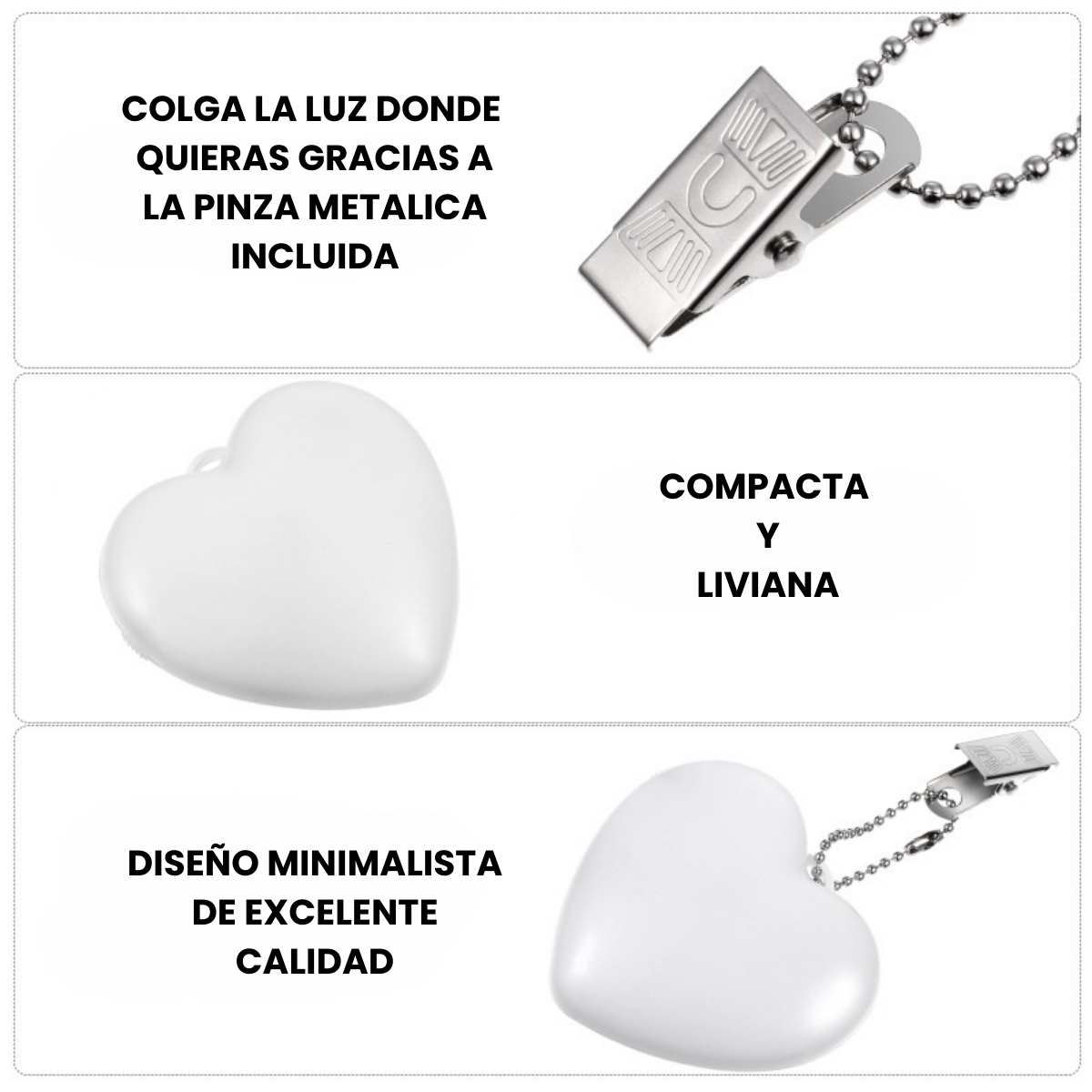 la luz para carteras, bolsos o mochilas, compacta y liviana con pinza metálica para colgar