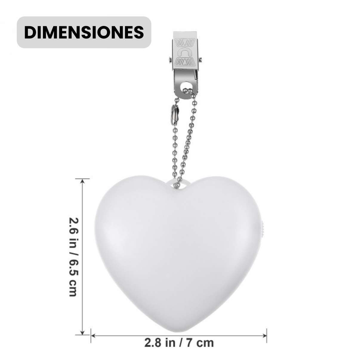 la luz para carteras, bolsos o mochilas mide 6.5cm por 7cm