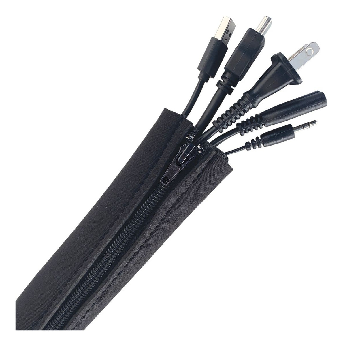Organizador de cables de neoprene negro de 50 cm con cierre de cremallera para ocultar y proteger cables de notebook, TV y dispositivos electr&oacute;nicos