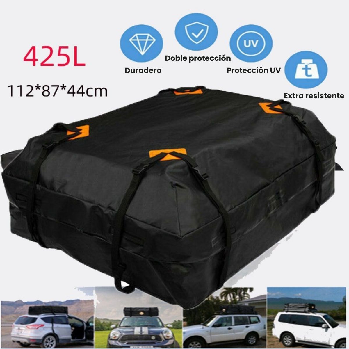 Bolso portaequipaje techo 425 litros capacidad carga auto viaje