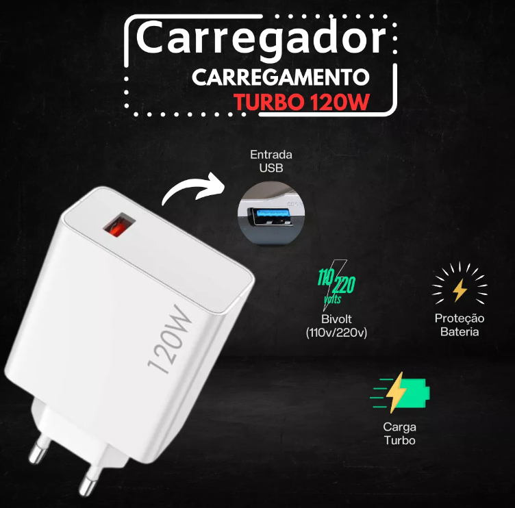 Carregador Turbo Xiaomi 120W Original com Cabo USB-C - rs eletronicos sorocaba