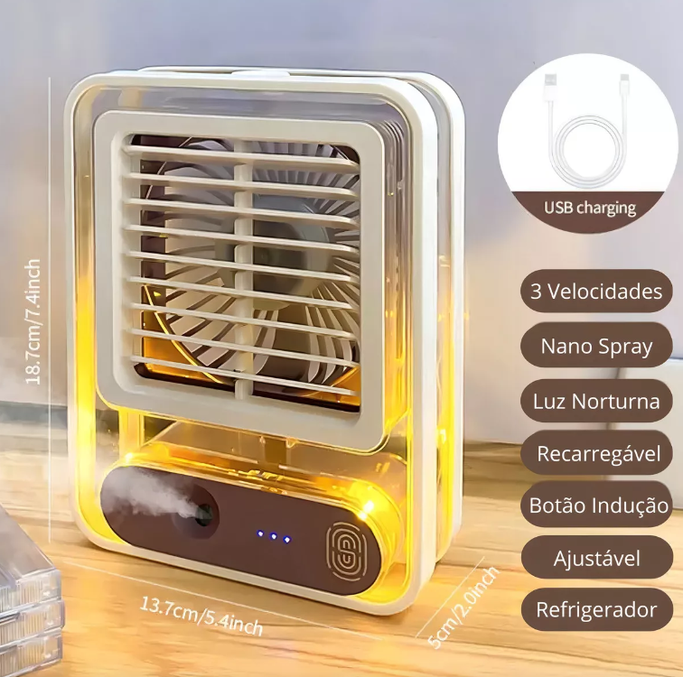 Mini Ventilador Portátil com Umidificador Climatizador LED Bivolt - Rs eletronicos Sorocaba