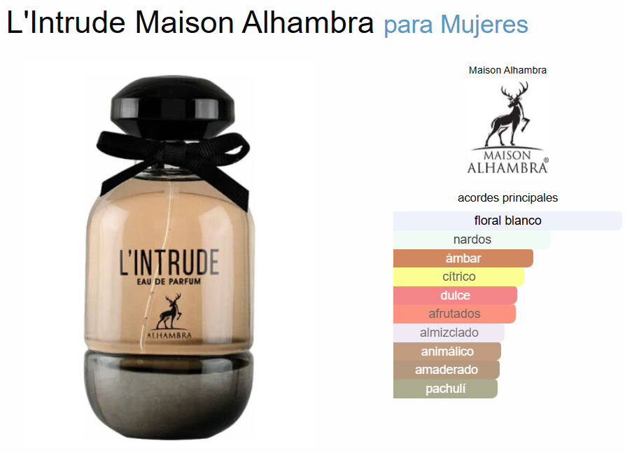 Perfume L'Intrude Maison Alhambra 100ml - Aroma Femenino &Uacute;nico