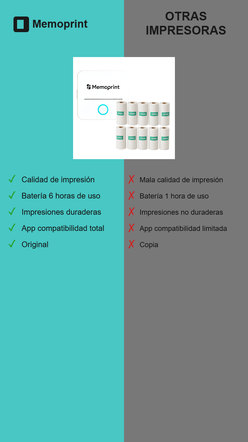 Memoprint vs otras impresoras portátiles