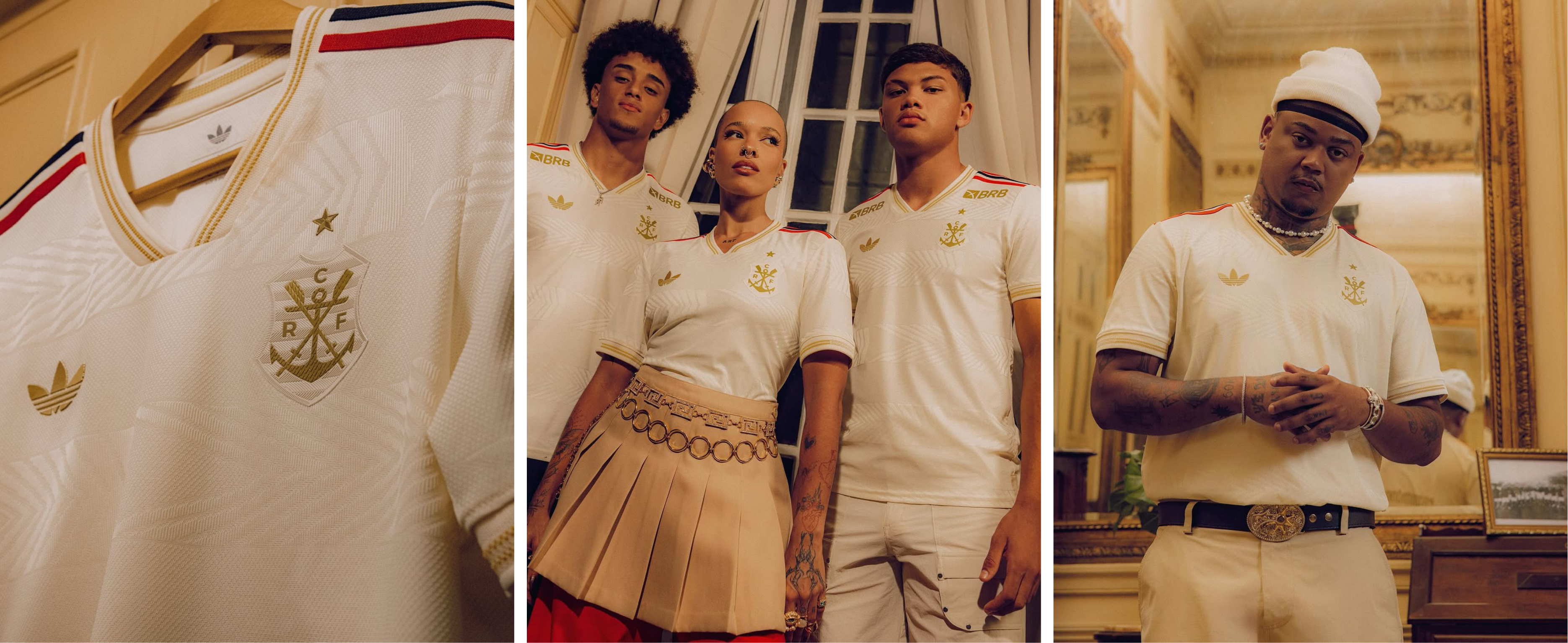 Modelo vestindo a terceira camisa do Flamengo 2025/26 Adidas
