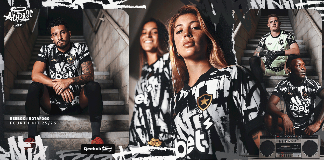 Modelo usando a Camisa Botafogo Fourth 25/26 Reebok em ensaio fotográfico de frente