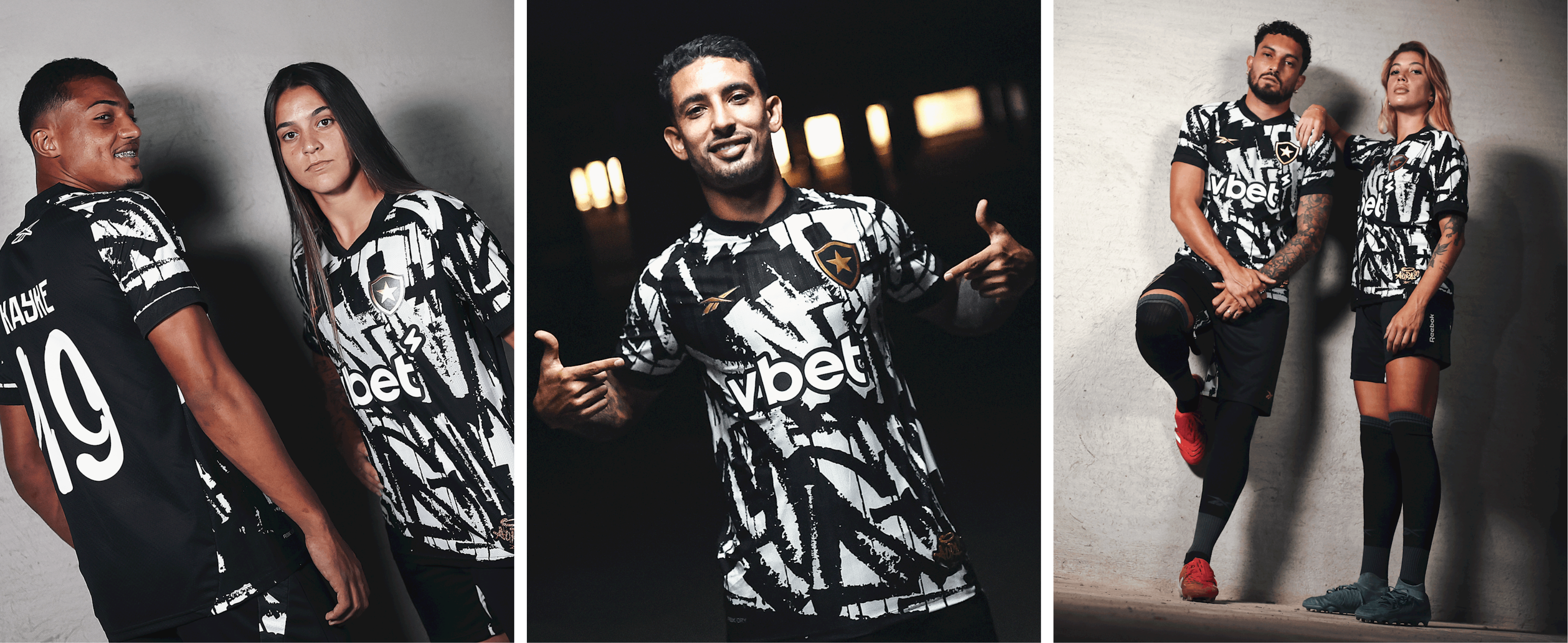 Modelo usando a Camisa Botafogo Fourth 25/26 Reebok em ensaio fotográfico de costas