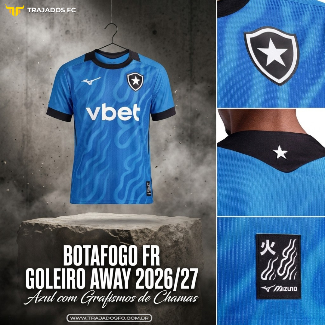 Camisa Botafogo Goleiro Away 2026 2027 Mizuno Azul Chamas