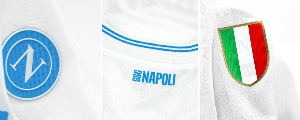 Detalhes da gola e aplicações da camisa Napoli Away EURO 2025/26