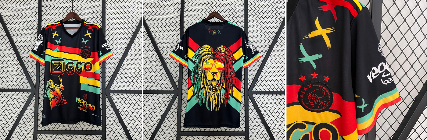 Detalhe costura e verso da Camisa Ajax Bob Marley 23/24