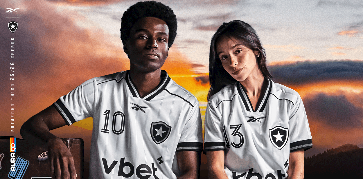 Botafogo III 2025/26 — frente branca gola V preta Reebok