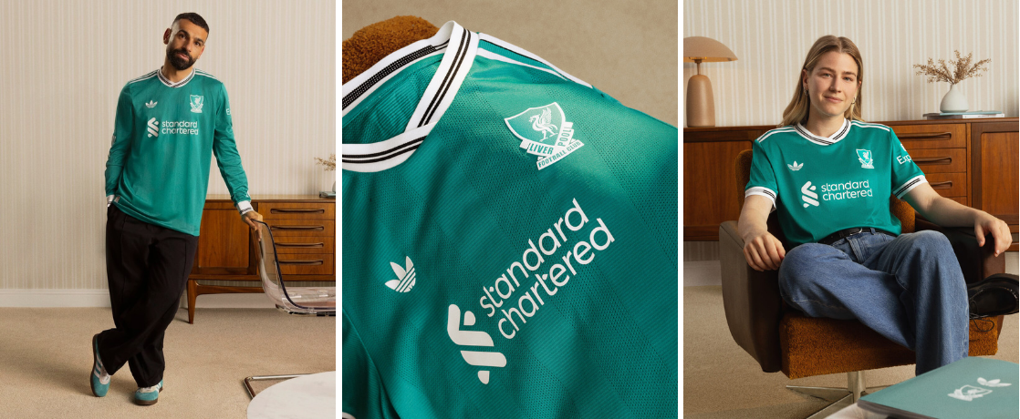 Detalhes de gola Trefoil e punhos da Liverpool III