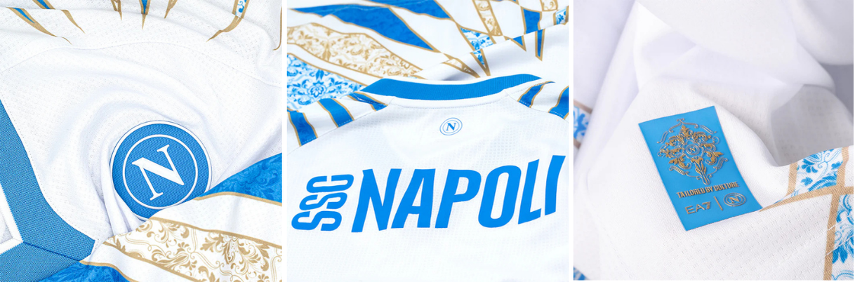 Detalhes da camisa Napoli 2025/26 Pre-Match EA7